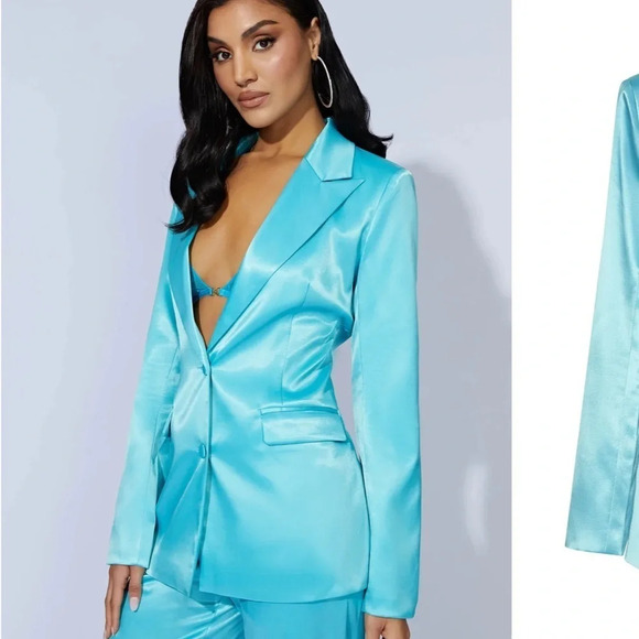 NWT Meshki 2 Piece Set Satin Blazer Jacket and Pants Size XS Full Suit - Picture 4 of 15